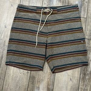 VISSLA Men's Multicolor Striped swim Trunks Board Shorts Woven Cotton Blend